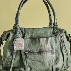 We The Free Olive Leather Emerson Tote EUC